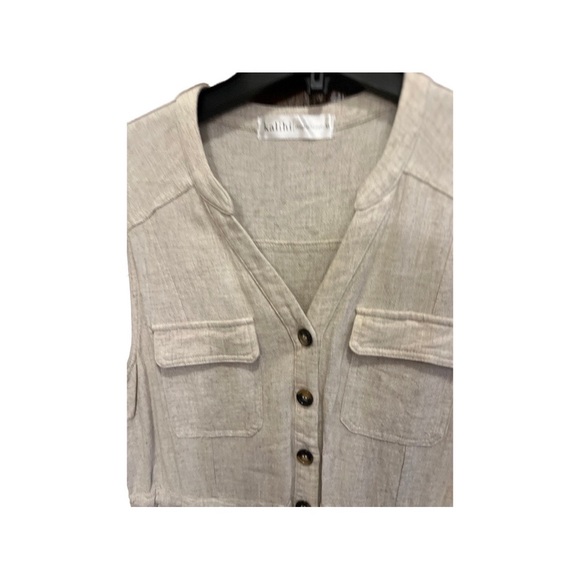 Kalihi Neutral Linen Button Front Romper-Medium-Ivory. - Picture 4 of 11